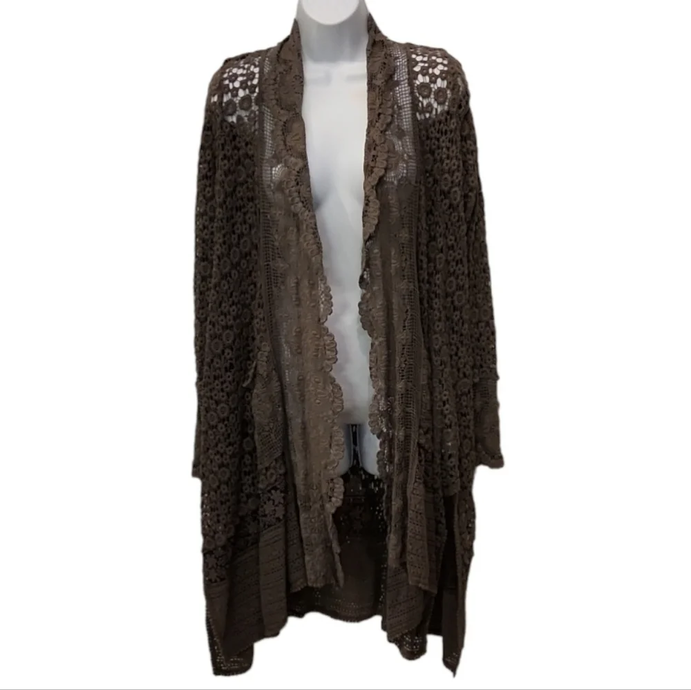 Johnny Was Crochet Floral Cardigan Duster